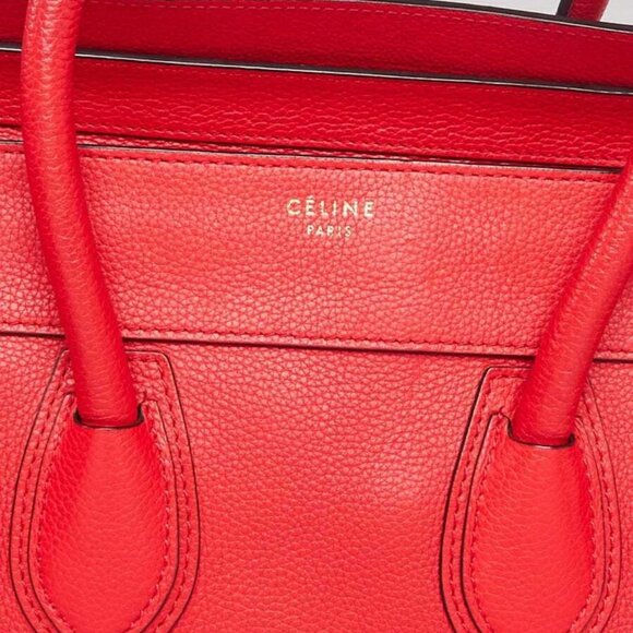 Celine Coquelicot Drummed Calfskin Leather Mini Luggage Tote Bag - Picture 5 of 12